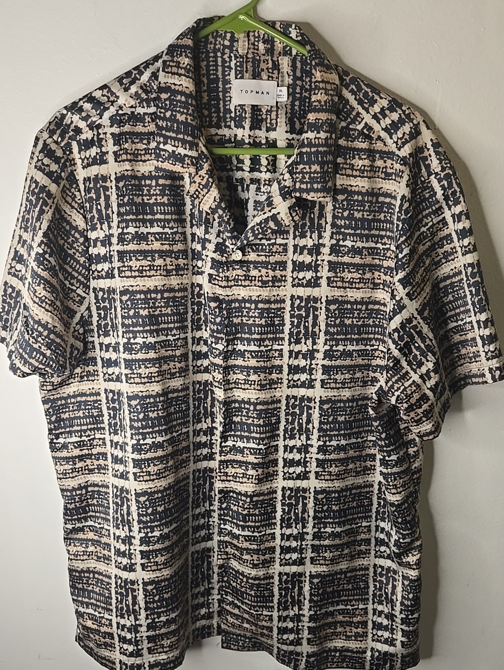 Topman Men's Short Sleeve Patterned Button-Up Shirt - Black & Cream